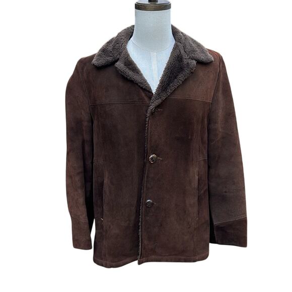 VTG Silton Of CA Men’s Brown Suede Coat Size 42 Faux Fur Lining Western Retro - Picture 1 of 14